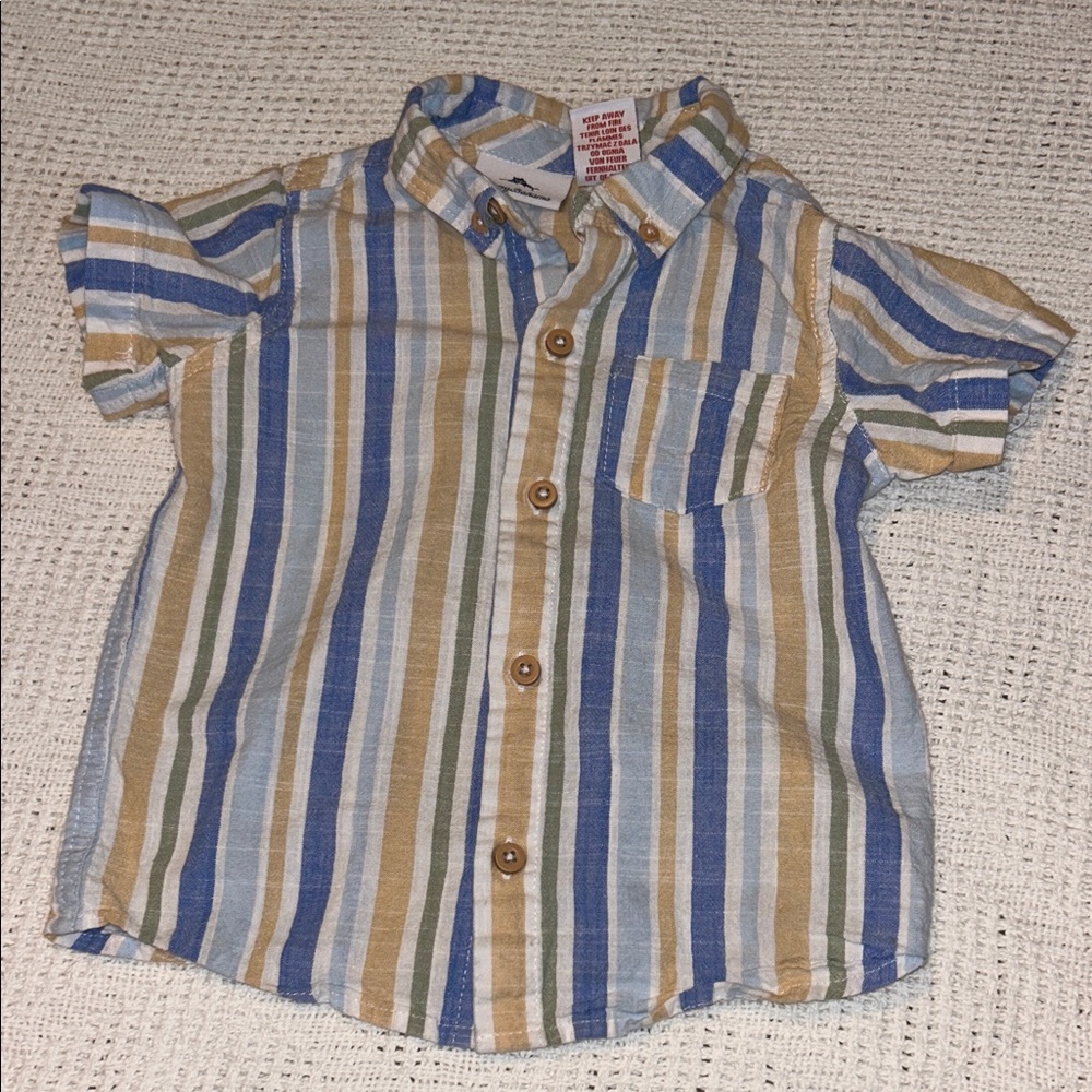 Tommy Bahama Kids Striped Shirt in Blue & Tan 100% Cotton Beach School 4T